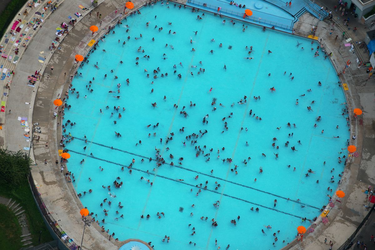 Aerial view of Lasker Rink pool in Central Park, New York, USA. 7713