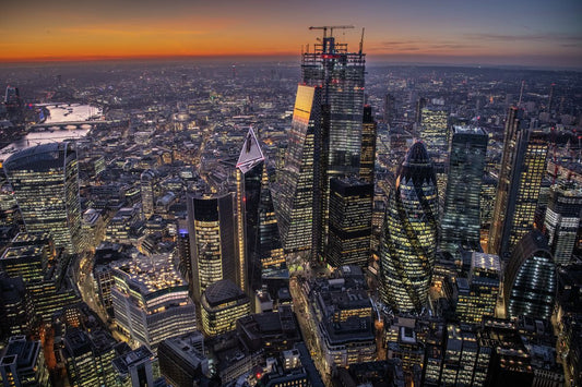 Dusk aerial view of the City of London, London, 324827