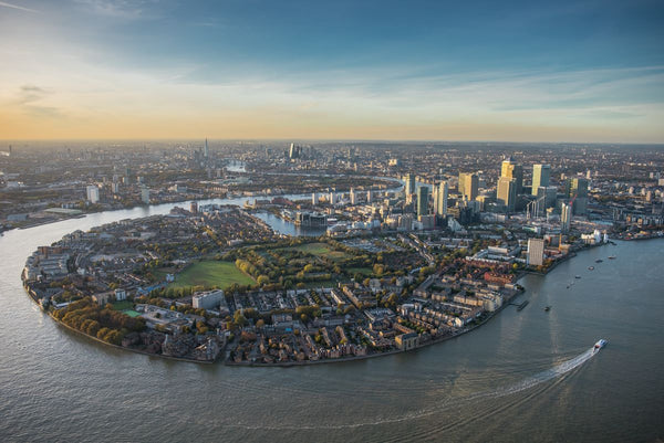 Isle of Dogs, Canary Wharf, London aerial view. 3601