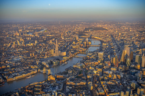 JasonHawkes-611156. Dawn aerial ( helicopter ) view from 2400ft over River Thames and Central London.