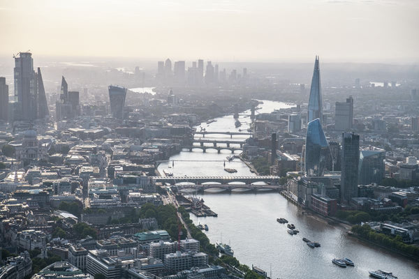 River Thames, South Bank, the Shard, City of London, aerial view. 411886