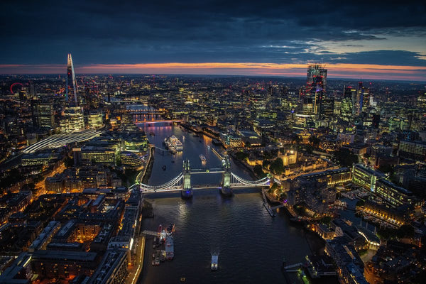 Night aerial view of Tower Bridge, River Thames, City of London, London. 373280
