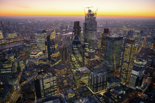Aerial view of the City of London at dusk, London. 324854