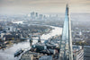 Dawn aerial view of the Shard and Tower Bridge, London. 6282