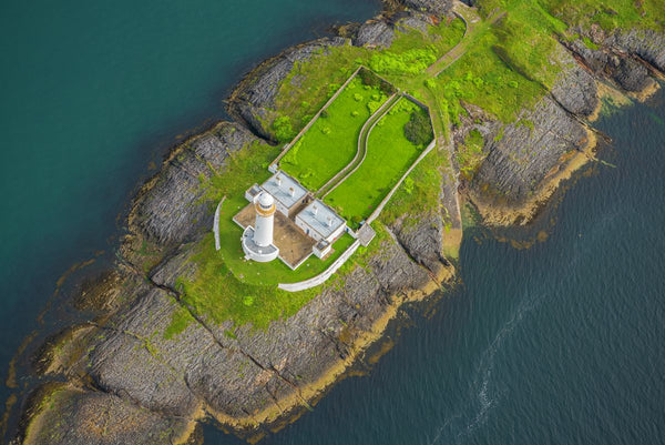Aerial view of Eilean Musdile lighthouse, Scotland. 8829