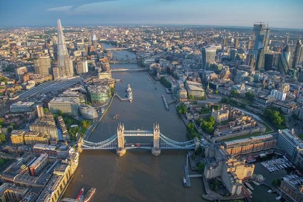 Aerial view of Tower Bridge, Tower of London, River Thames, London. 394919