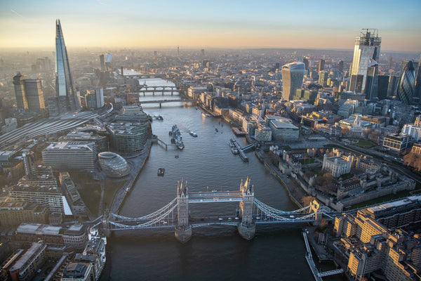 Sunset aerial view of London, Tower Bridge, River Thames. 323033