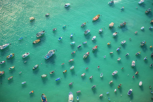 Aerial view of fishing boats in harbour, Malta. 4112