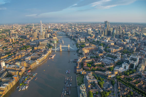 Aerial view of the River Thames, looking West to Tower Bridge, London. 394899
