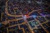 JasonHawkes-583423. Night aerial helicopter view of Piccadilly Circus, London.