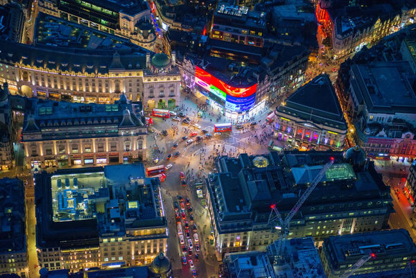 Night aerial view of Piccadilly Circus, London. 2514