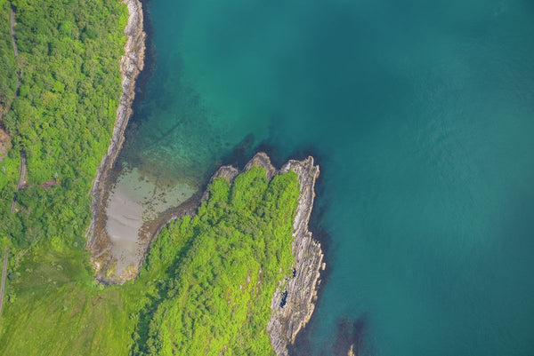Aerial view of coastline at Jura, Inner Hebrides, Scotland. 9552